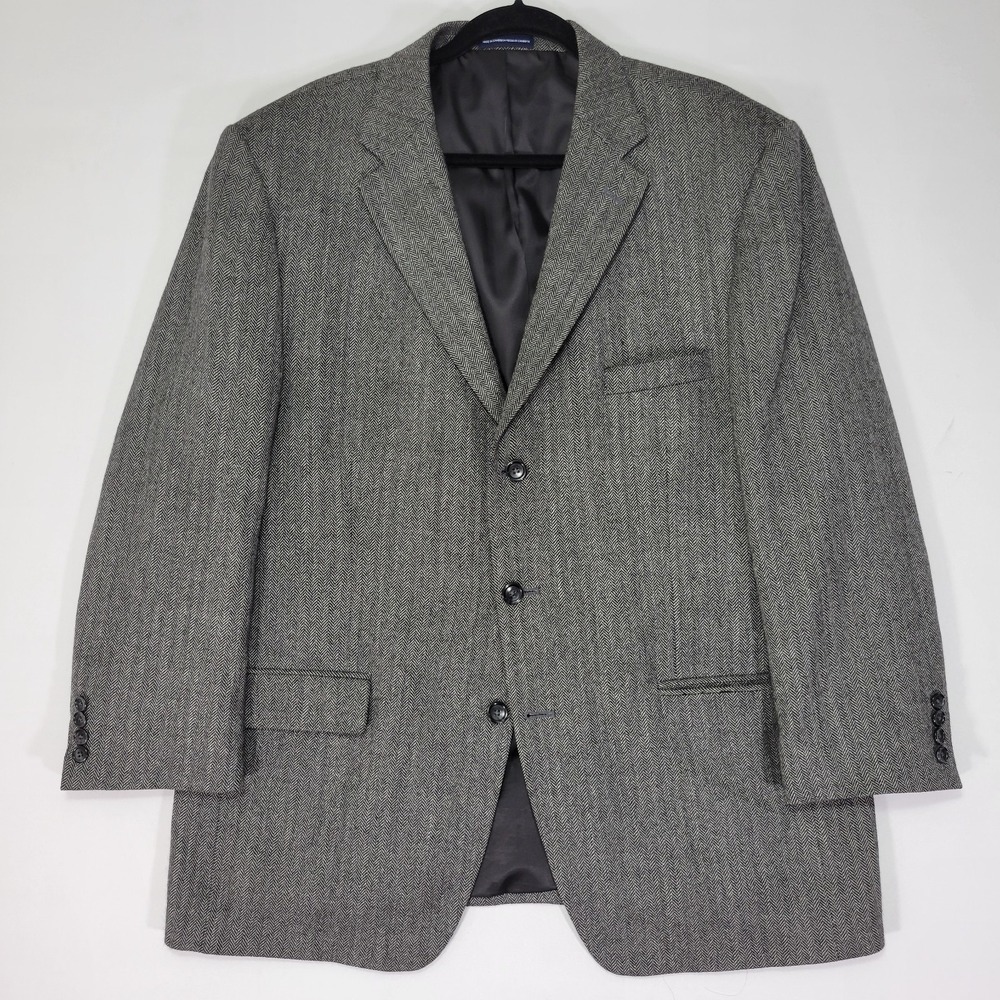 Stafford Essentials Men's Sport Coat Blazer Three Button Gray Herringbone 44R